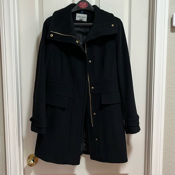 Cole Haan Classic Wool Coat Black Women’s 6 Overcoat Winter Warm Zipper Front - Picture 1 of 11